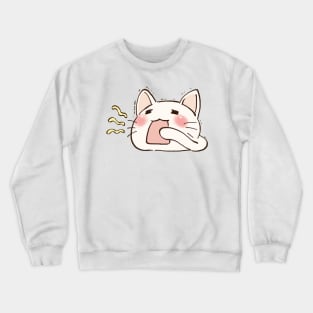 I draw lucky star white cat yawning Crewneck Sweatshirt